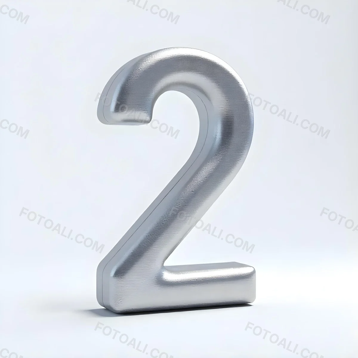 Silver Number Two With A Metallic Texture Casting A Soft Shadow On A White Surface Simple And Clean Design Studio Lighting 3 0517