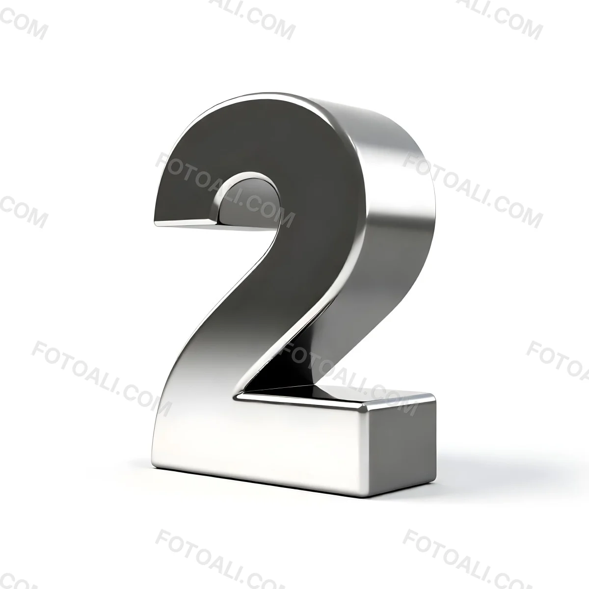 Silver Number Two With A Metallic Texture Casting A Soft Shadow On A White Surface Simple And Clean Design Studio Lighting 30 C15e