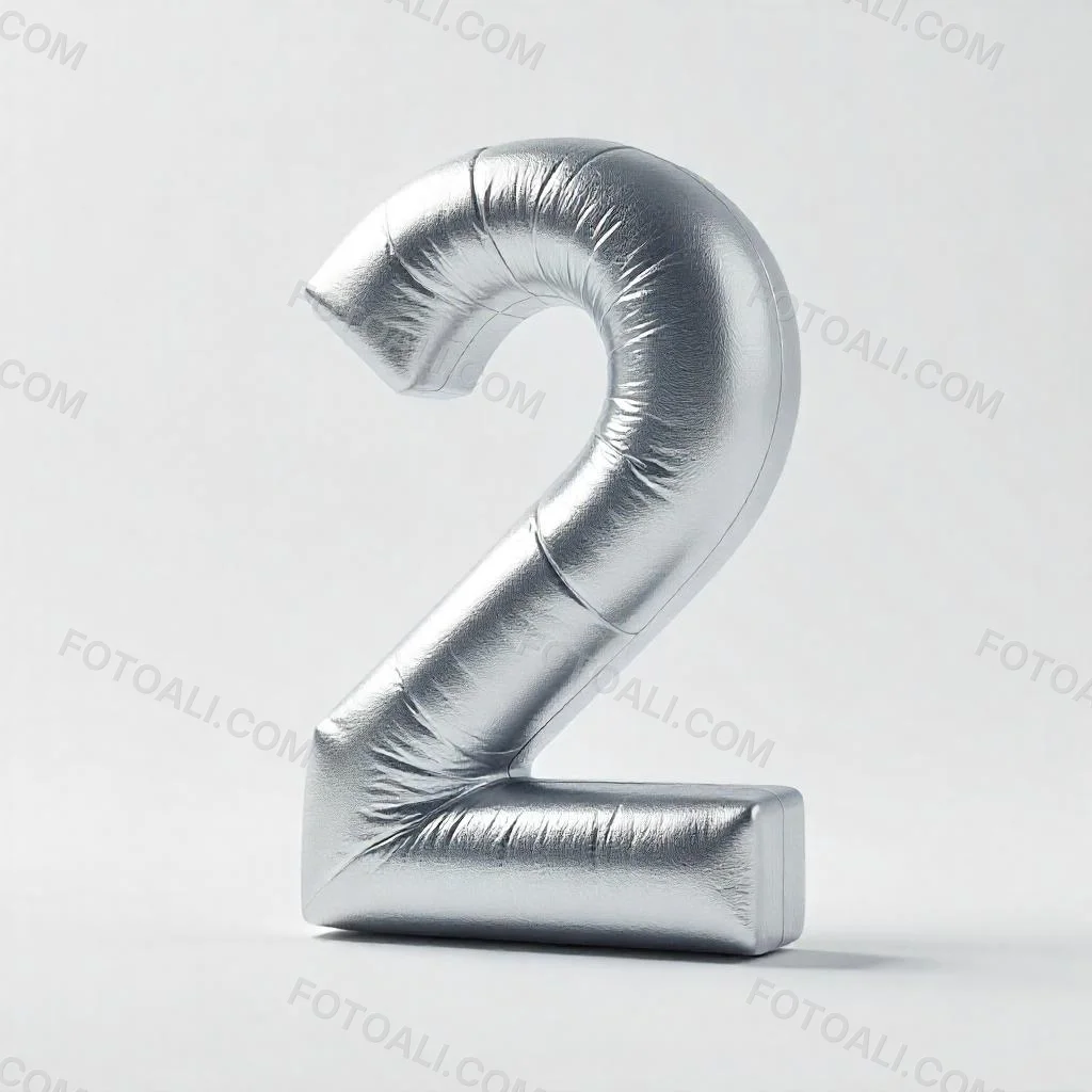Silver Number Two With A Metallic Texture Casting A Soft Shadow On A White Surface Simple And Clean Design Studio Lighting 6 05ee