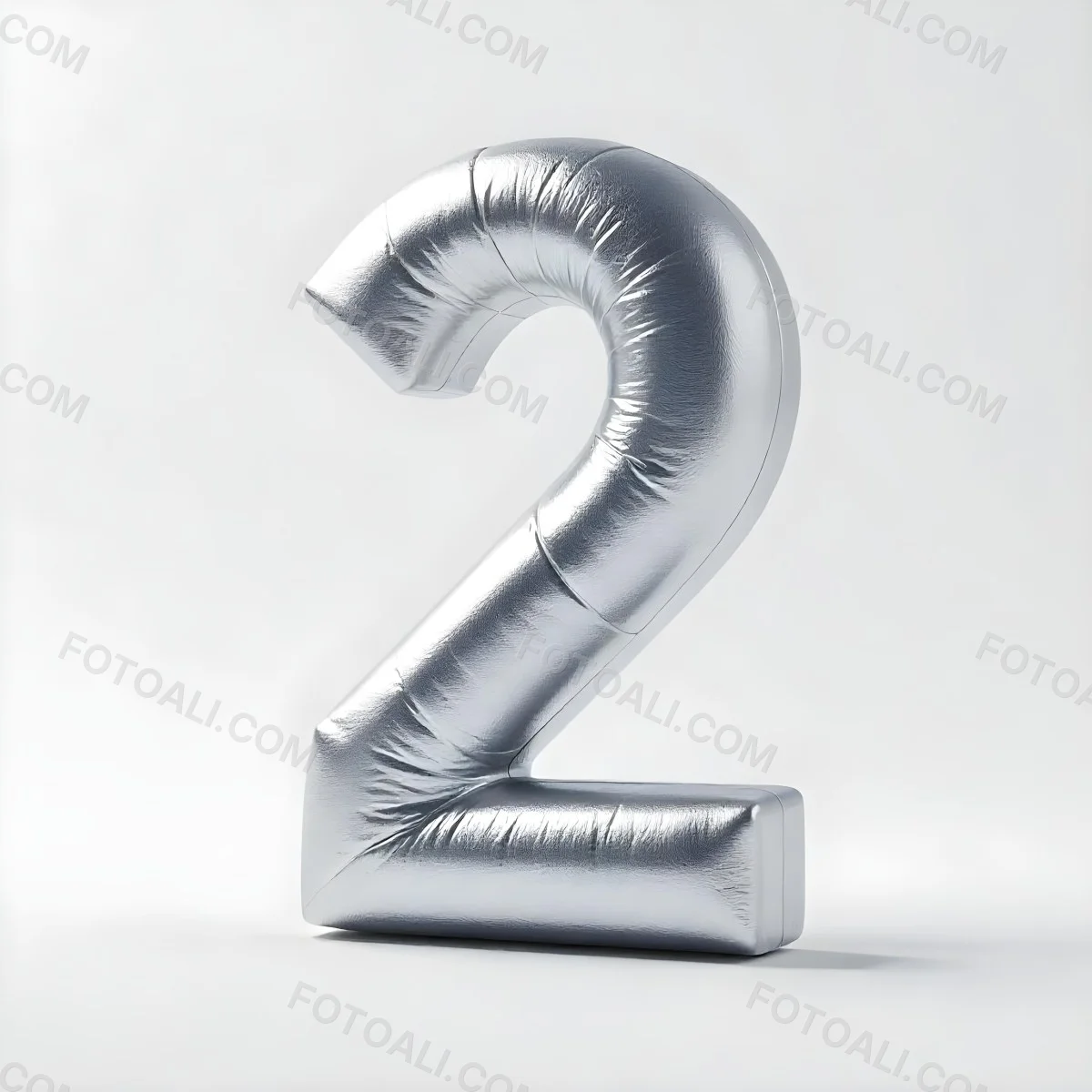 Silver Number Two With A Metallic Texture Casting A Soft Shadow On A White Surface Simple And Clean Design Studio Lighting 7 91b6