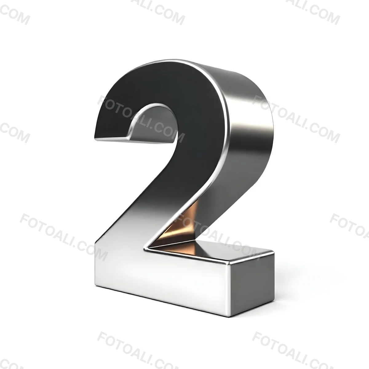 Silver Number Two With A Metallic Texture Casting A Soft Shadow On A White Surface Simple And Clean Design Studio Lighting 9 3062