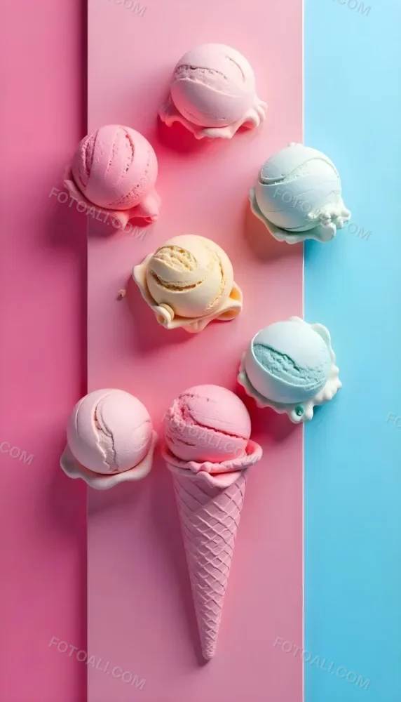 Six Ice Cream Scoops Of Different Colors Pink Pink Pink Pink And Pink On A Pink And Blue Background 23 1030