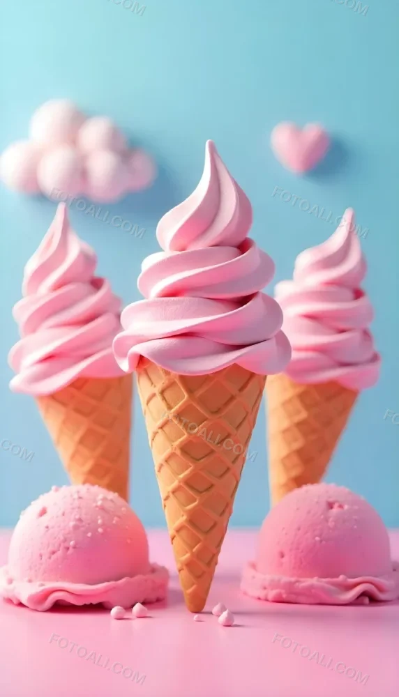 Six Ice Cream Scoops Of Different Colors Pink Pink Pink Pink And Pink On A Pink And Blue Background 45 94f6