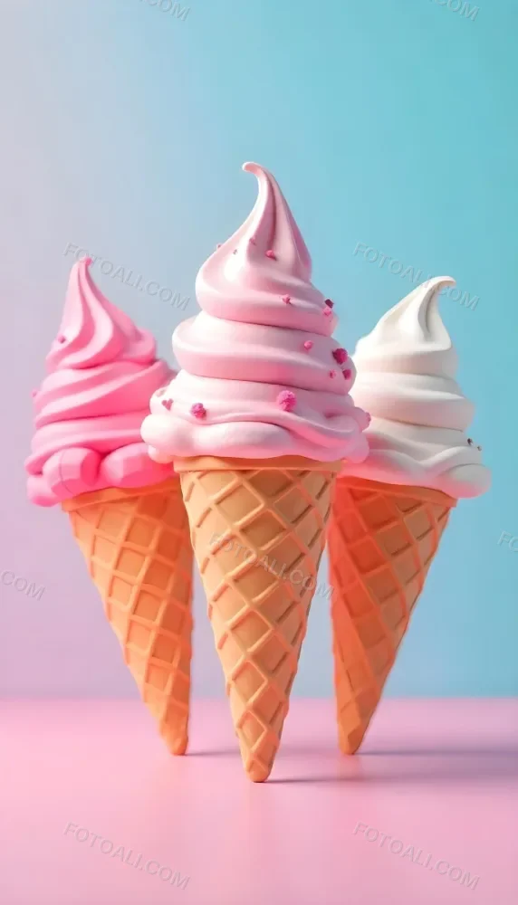 Six Ice Cream Scoops Of Different Colors Pink Pink Pink Pink And Pink On A Pink And Blue Background 49 9e48