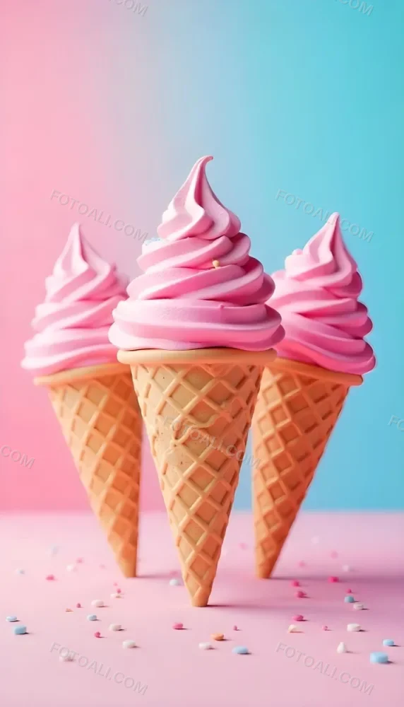 Six Ice Cream Scoops Of Different Colors Pink Pink Pink Pink And Pink On A Pink And Blue Background 50 Fa72