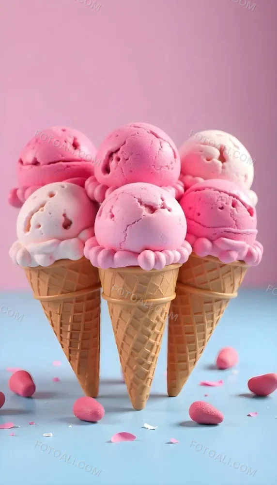 Six Ice Cream Scoops Of Different Colors Pink Pink Pink Pink And Pink On A Pink And Blue Background 53 9007