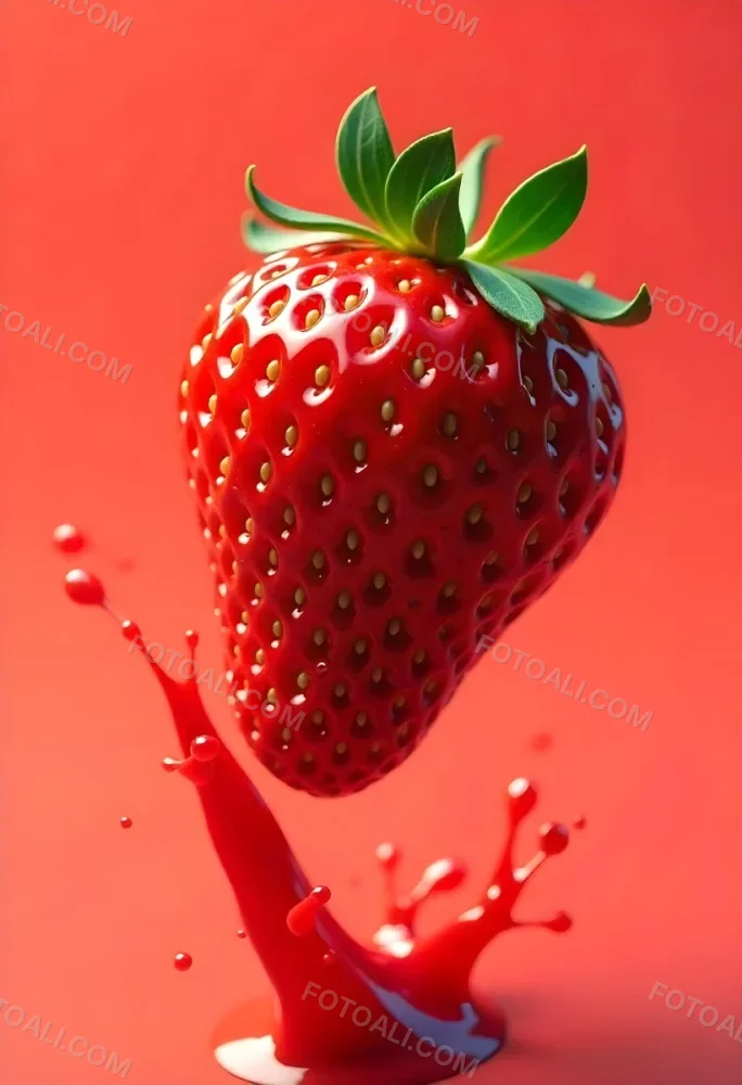 Sliced Strawberry With Red Liquid Splash Vibrant Colors Studio Shot Clean Background Dynamic Composition Food Photography Close Up Juicy Refreshing Appetizing Visually Appealing Mouthwatering 20 5b2d