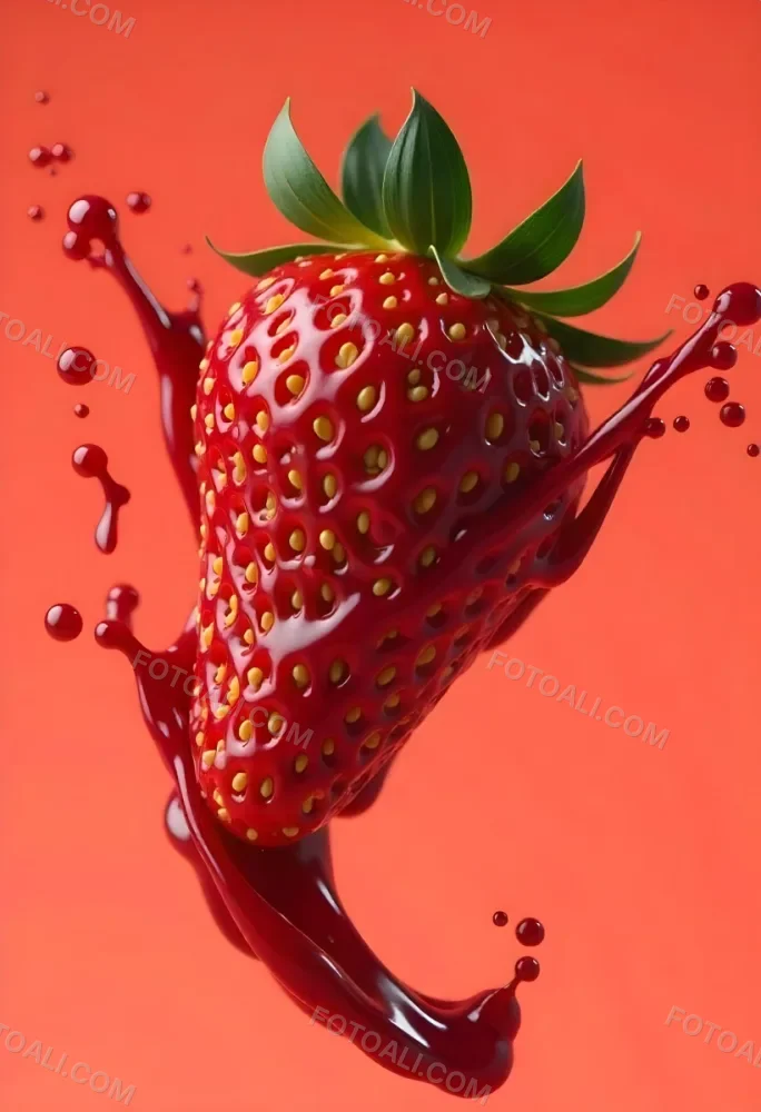 Sliced Strawberry With Red Liquid Splash Vibrant Colors Studio Shot Clean Background Dynamic Composition Food Photography Close Up Juicy Refreshing Appetizing Visually Appealing Mouthwatering 24 48bb