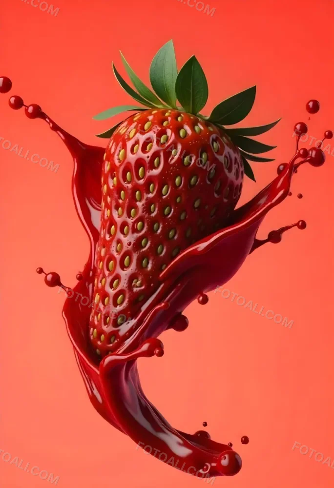 Sliced Strawberry With Red Liquid Splash Vibrant Colors Studio Shot Clean Background Dynamic Composition Food Photography Close Up Juicy Refreshing Appetizing Visually Appealing Mouthwatering 26 72d0