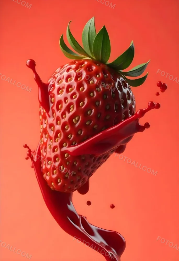 Sliced Strawberry With Red Liquid Splash Vibrant Colors Studio Shot Clean Background Dynamic Composition Food Photography Close Up Juicy Refreshing Appetizing Visually Appealing Mouthwatering 33 1b66