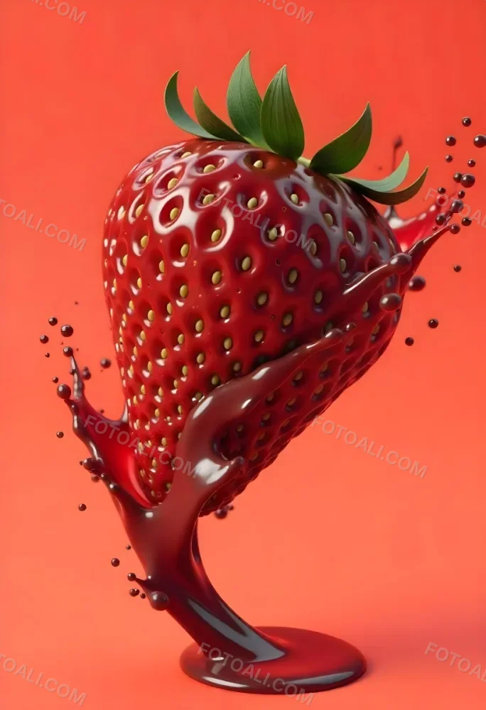 Sliced Strawberry With Red Liquid Splash Vibrant Colors Studio Shot Clean Background Dynamic Composition Food Photography Close Up Juicy Refreshing Appetizing Visually Appealing Mouthwatering 35 C4b4
