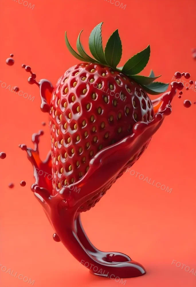 Sliced Strawberry With Red Liquid Splash Vibrant Colors Studio Shot Clean Background Dynamic Composition Food Photography Close Up Juicy Refreshing Appetizing Visually Appealing Mouthwatering 36 D795