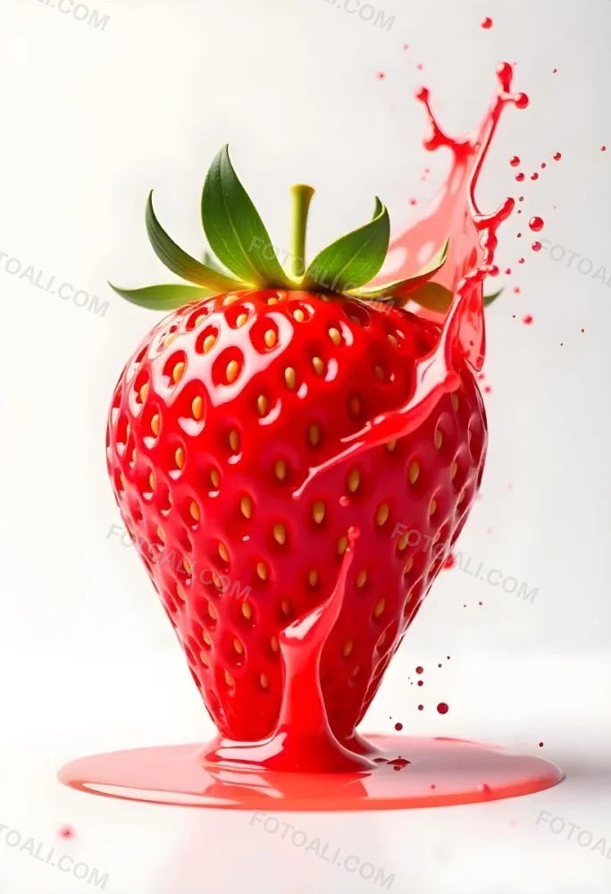 Sliced Strawberry With Red Liquid Splash Vibrant Colors Studio Shot Clean Background Dynamic Composition Food Photography Close Up Juicy Refreshing Appetizing Visually Appealing Mouthwatering 4 9dc6