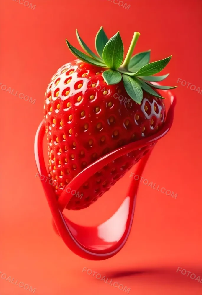 Sliced Strawberry With Red Liquid Splash Vibrant Colors Studio Shot Clean Background Dynamic Composition Food Photography Close Up Juicy Refreshing Appetizing Visually Appealing Mouthwatering 7 5d0e