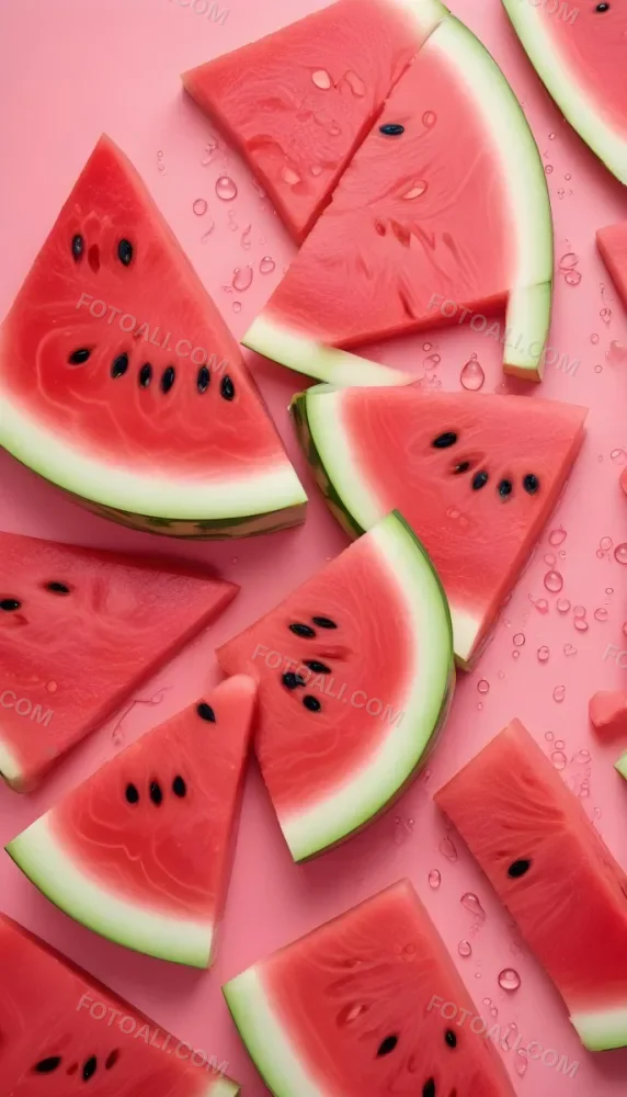 Sliced Watermelon On A Pink Background With Water Droplets 3
