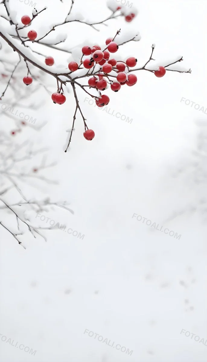 Snowy Branches With Red Berries Winter Landscape With Blurred Background 12 81e0