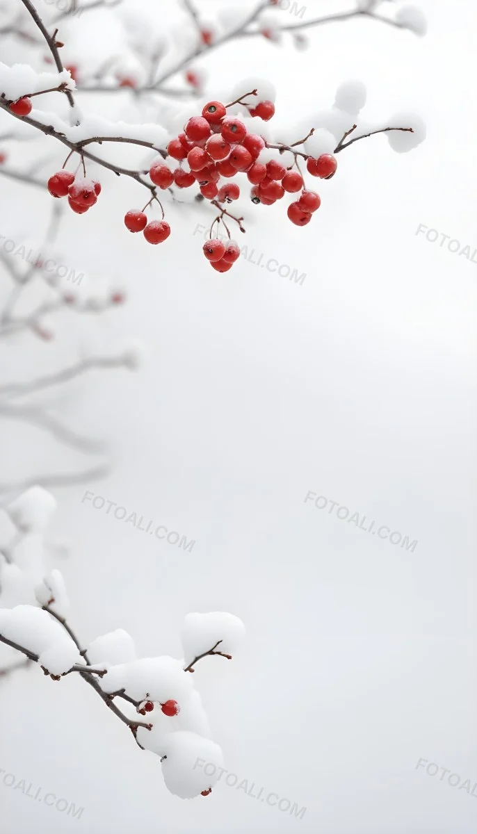 Snowy Branches With Red Berries Winter Landscape With Blurred Background 16 550e