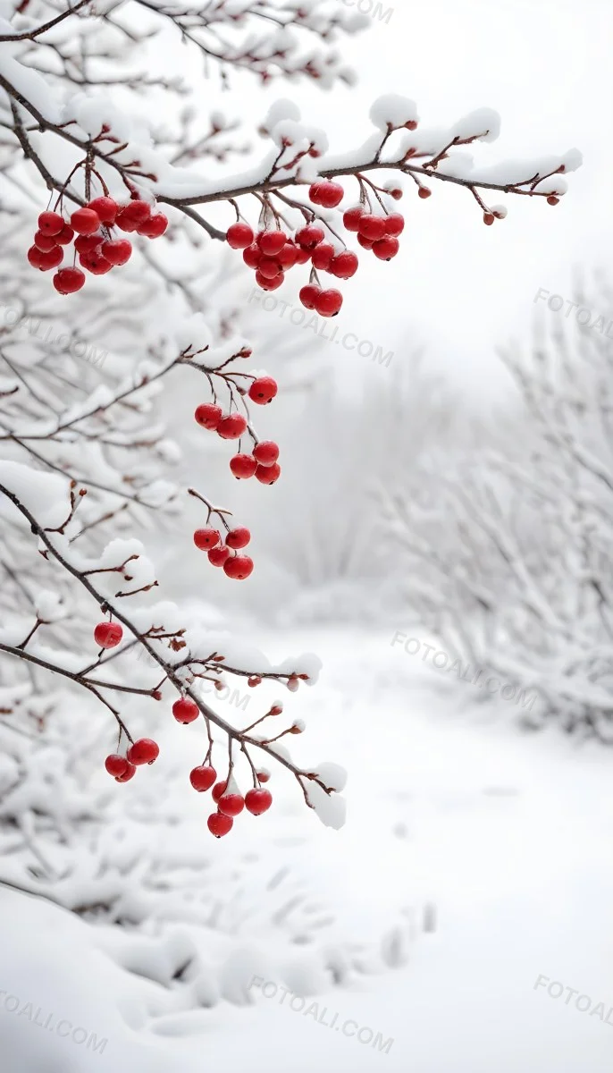 Snowy Branches With Red Berries Winter Landscape With Blurred Background 29 1623