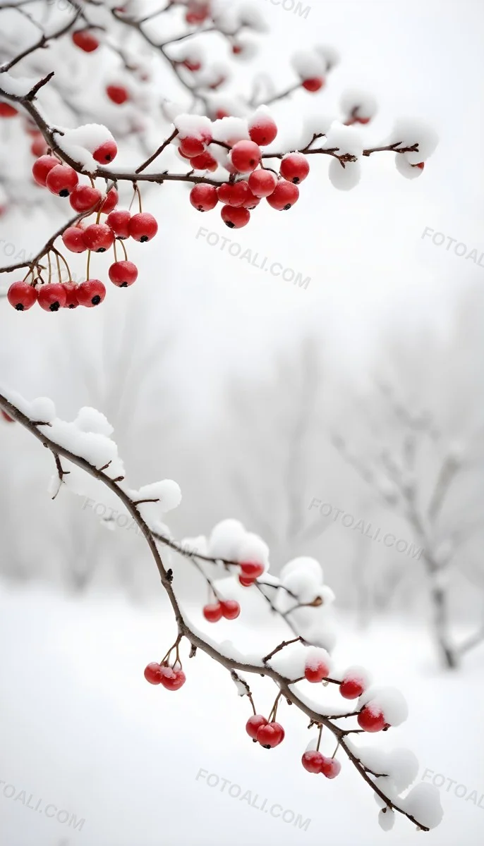Snowy Branches With Red Berries Winter Landscape With Blurred Background 31 5ed0