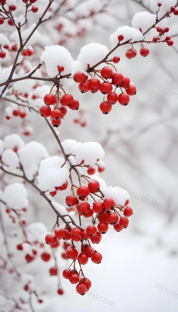 Snowy Branches With Red Berries Winter Landscape With Blurred Background 32 5bdf