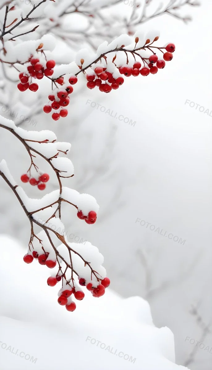 Snowy Branches With Red Berries Winter Landscape With Blurred Background 4 E5be