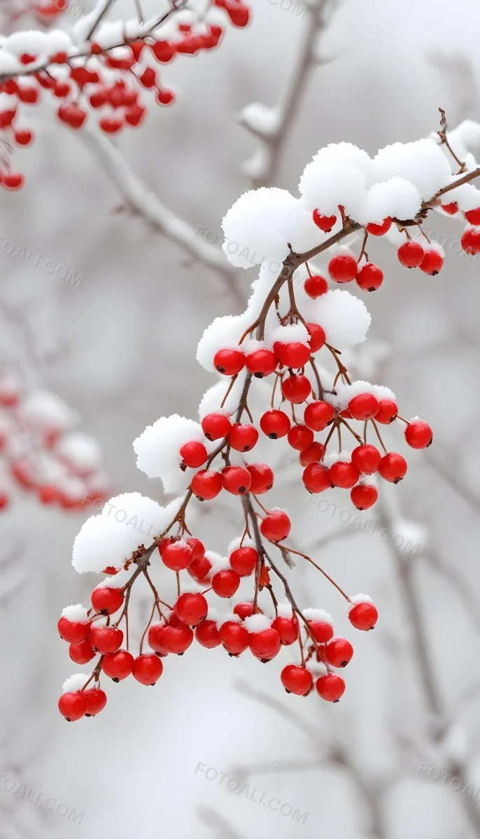 Snowy Branches With Red Berries Winter Landscape With Blurred Background 40 035d