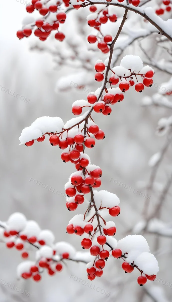Snowy Branches With Red Berries Winter Landscape With Blurred Background 41 03c0