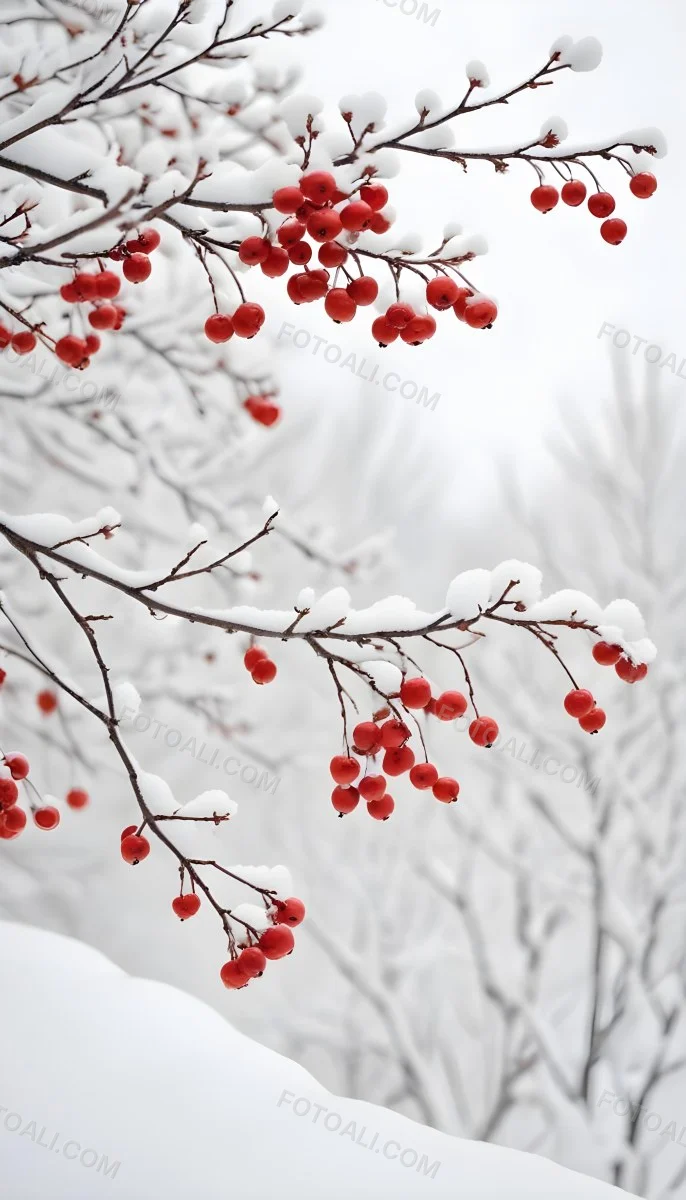 Snowy Branches With Red Berries Winter Landscape With Blurred Background 42 6f95
