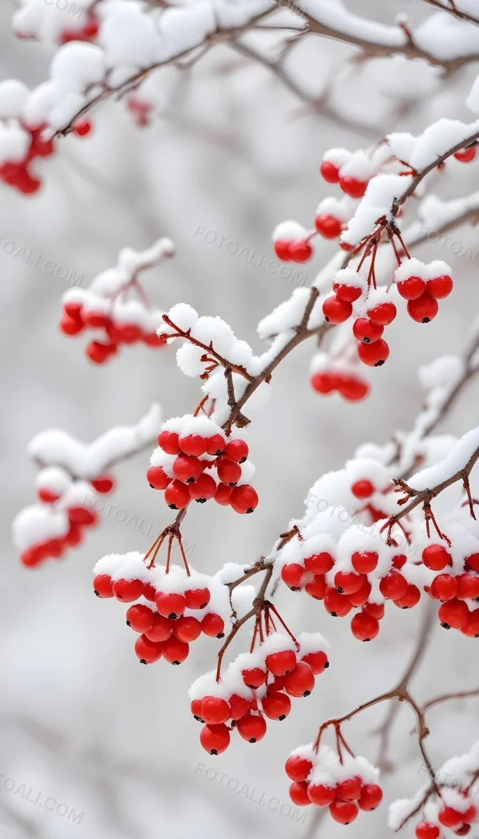 Snowy Branches With Red Berries Winter Landscape With Blurred Background 43 E928