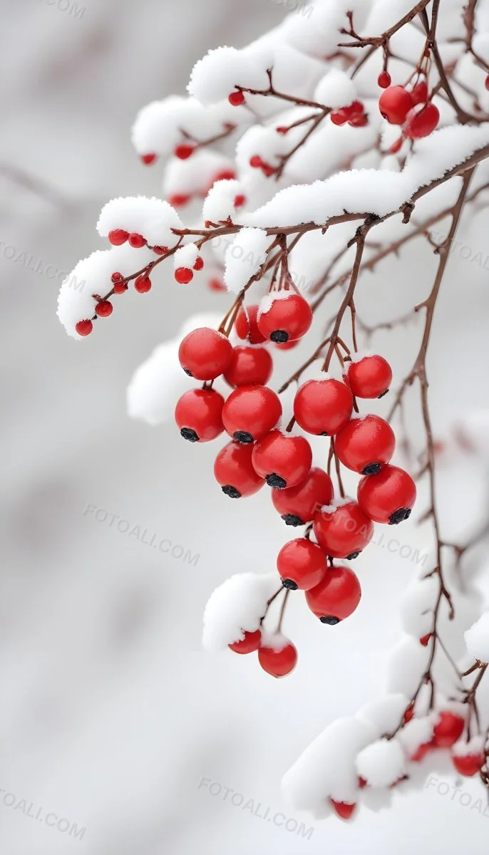 Snowy Branches With Red Berries Winter Landscape With Blurred Background 44 9938