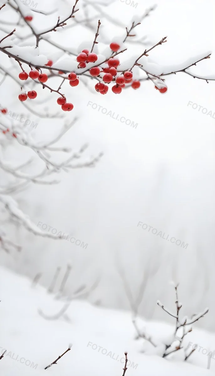 Snowy Branches With Red Berries Winter Landscape With Blurred Background 6 0729