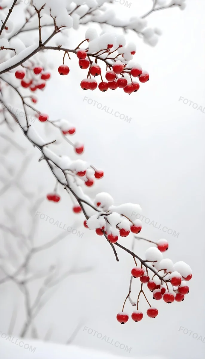 Snowy Branches With Red Berries Winter Landscape With Blurred Background 7 Df0d