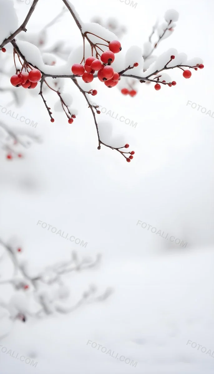 Snowy Branches With Red Berries Winter Landscape With Blurred Background 8 Ee8d