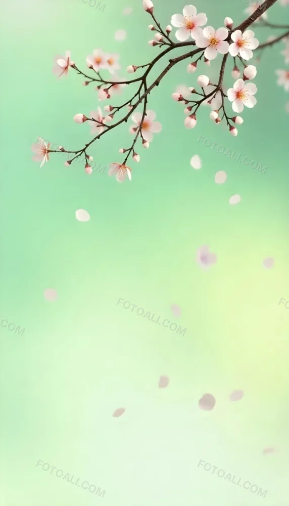 Soft Pink Petals Floating In The Air Against A Blurred Mint Green Background 14