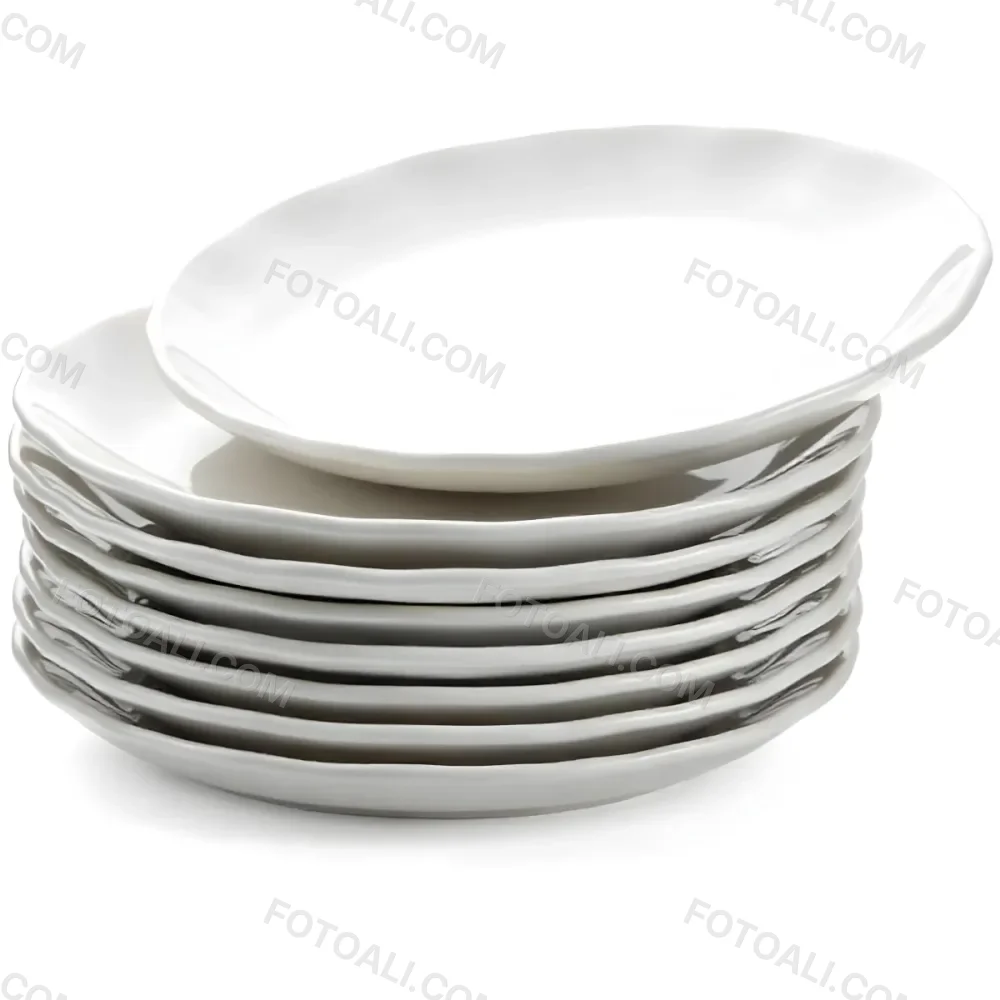 Stack Of Ten White Ceramic Plates Simple Design Uniform Size Smooth Surface Minimalist Aesthetic Clean Presentation White Background 25 10ea