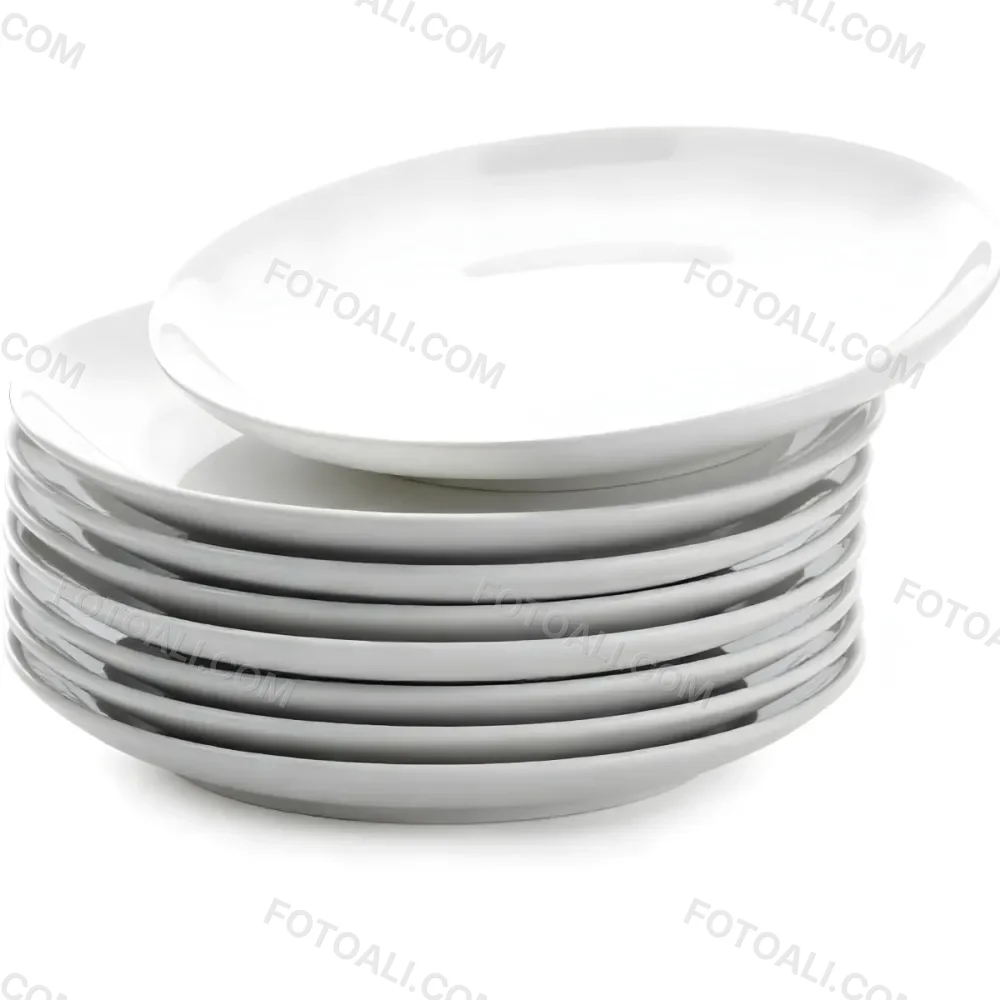 Stack Of Ten White Ceramic Plates Simple Design Uniform Size Smooth Surface Minimalist Aesthetic Clean Presentation White Background 34 2030