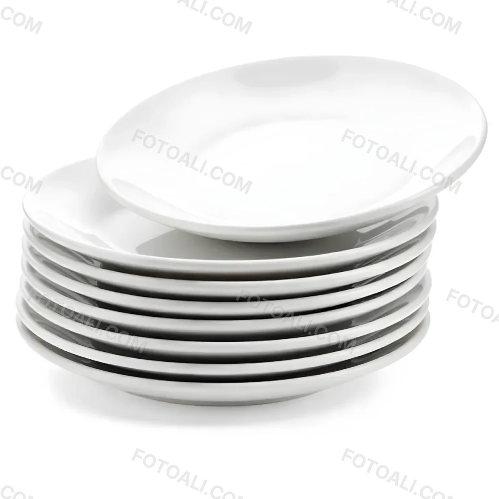 Stack Of Ten White Ceramic Plates Simple Design Uniform Size Smooth Surface Minimalist Aesthetic Clean Presentation White Background 39 132c