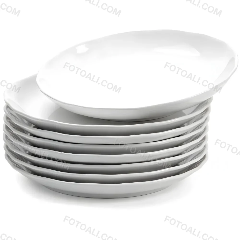 Stack Of Ten White Ceramic Plates Simple Design Uniform Size Smooth Surface Minimalist Aesthetic Clean Presentation White Background 4 5b41