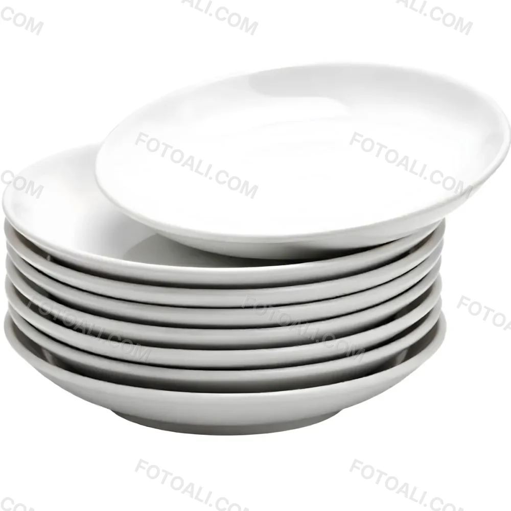 Stack Of Ten White Ceramic Plates Simple Design Uniform Size Smooth Surface Minimalist Aesthetic Clean Presentation White Background 40 3fc5