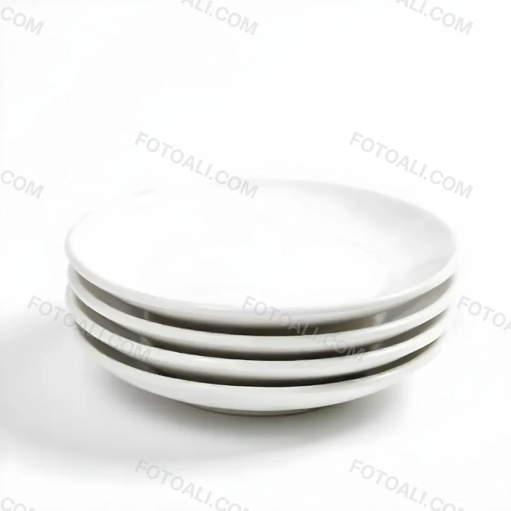 Stack Of Ten White Ceramic Plates Simple Design Uniform Size Smooth Surface Minimalist Aesthetic Clean Presentation White Background 7 B4f5