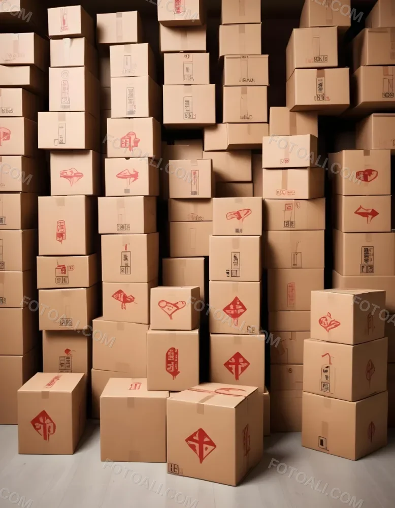 Stacks Of Cardboard Boxes With Fragile Symbols Suggesting A Moving Or Shipping Scene 13 A085