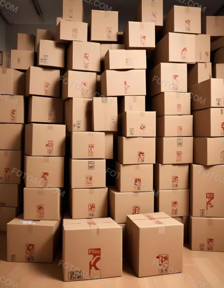 Stacks Of Cardboard Boxes With Fragile Symbols Suggesting A Moving Or Shipping Scene 9 E785