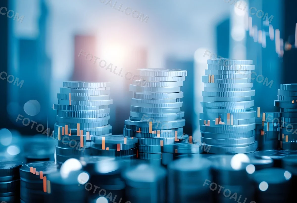 Stacks Of Coins Against A Blurred Cityscape Background Representing Financial Growth And Investment 14 37fd