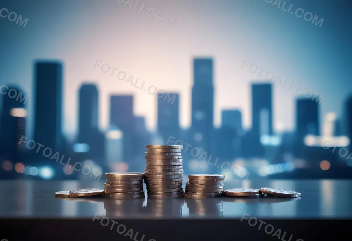 Stacks Of Coins Against A Blurred Cityscape Background Representing Financial Growth And Investment 2 8e7c