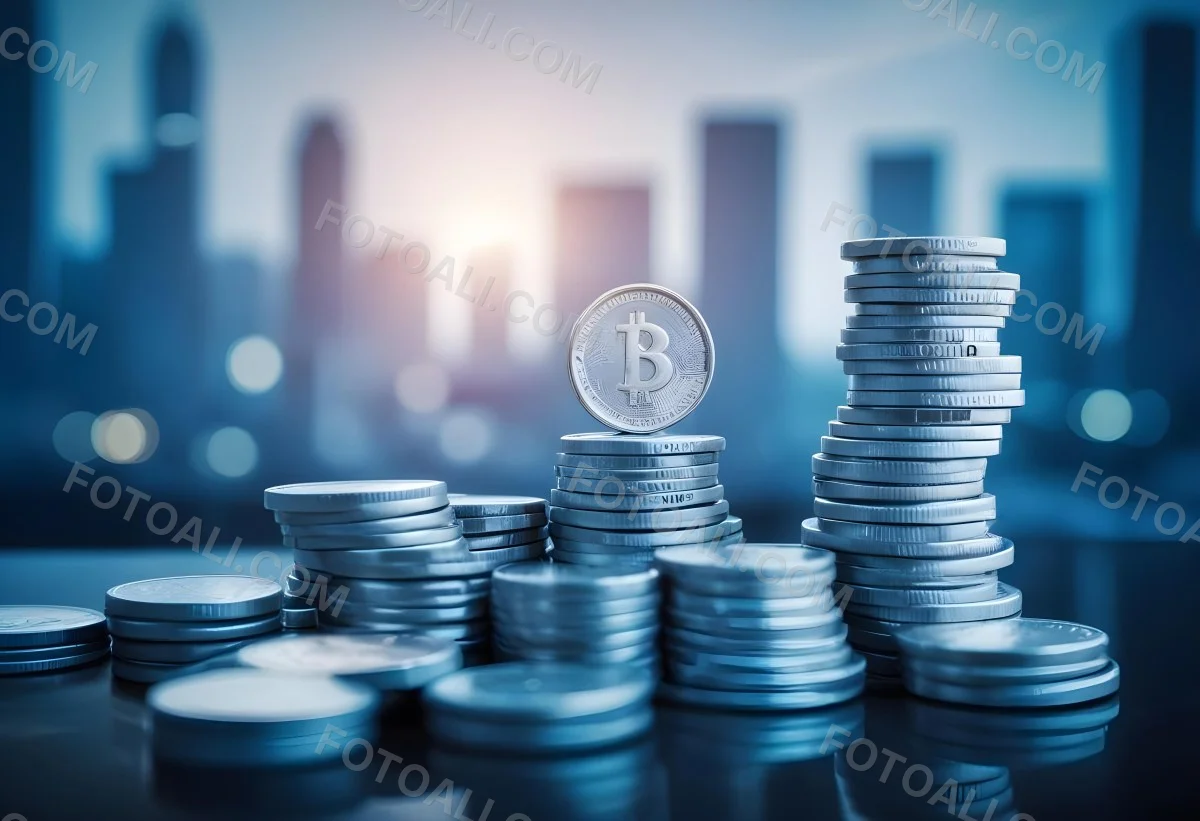 Stacks Of Coins Against A Blurred Cityscape Background Representing Financial Growth And Investment 5 8154