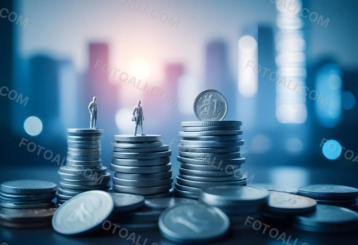 Stacks Of Coins Against A Blurred Cityscape Background Representing Financial Growth And Investment 7 D387