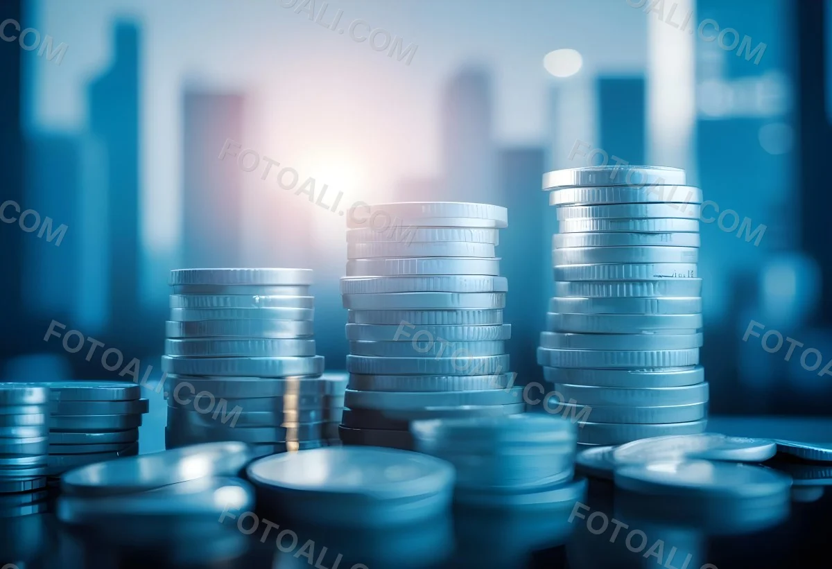 Stacks Of Coins Against A Blurred Cityscape Background Representing Financial Growth And Investment 9 C8aa