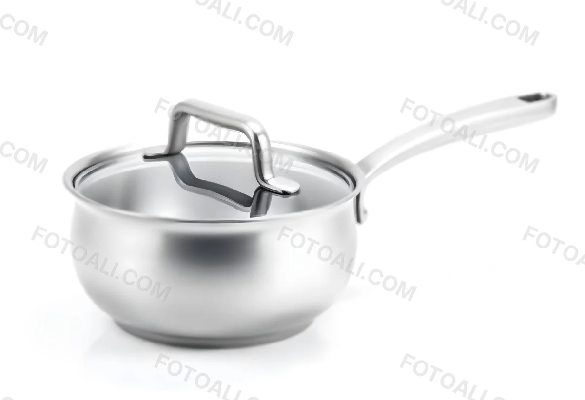 Stainless Steel Saucepan With A Long Handle And A Glass Lid Slightly Open In A White Background 7 83d4