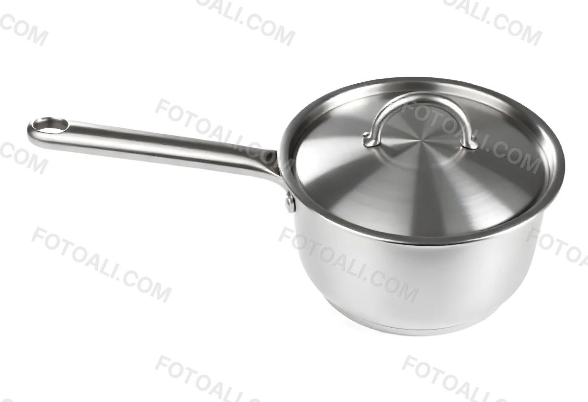 Stainless Steel Saucepan With Lid And Handle Placed On A White Background Kitchenware Cooking Equipment Metal Material Simple Design Clean And Modern 16 7248