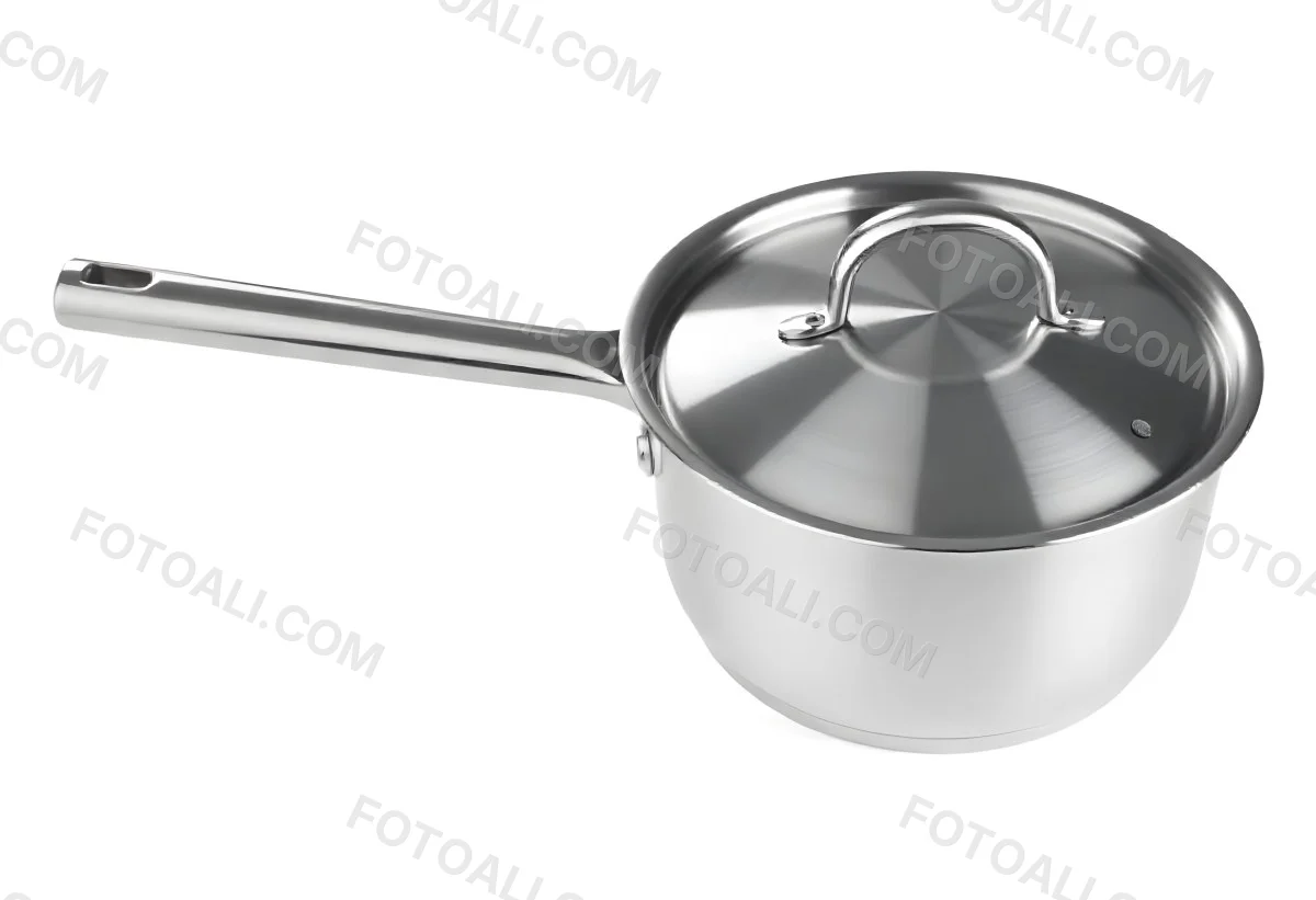 Stainless Steel Saucepan With Lid And Handle Placed On A White Background Kitchenware Cooking Equipment Metal Material Simple Design Clean And Modern 3 0211